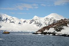 14A Penguin Colony On The Cuverville Island Coast With Arctowski Peninsula Mountains Beyond From Zodiac On Quark Expeditions Antarctica Cruise.jpg